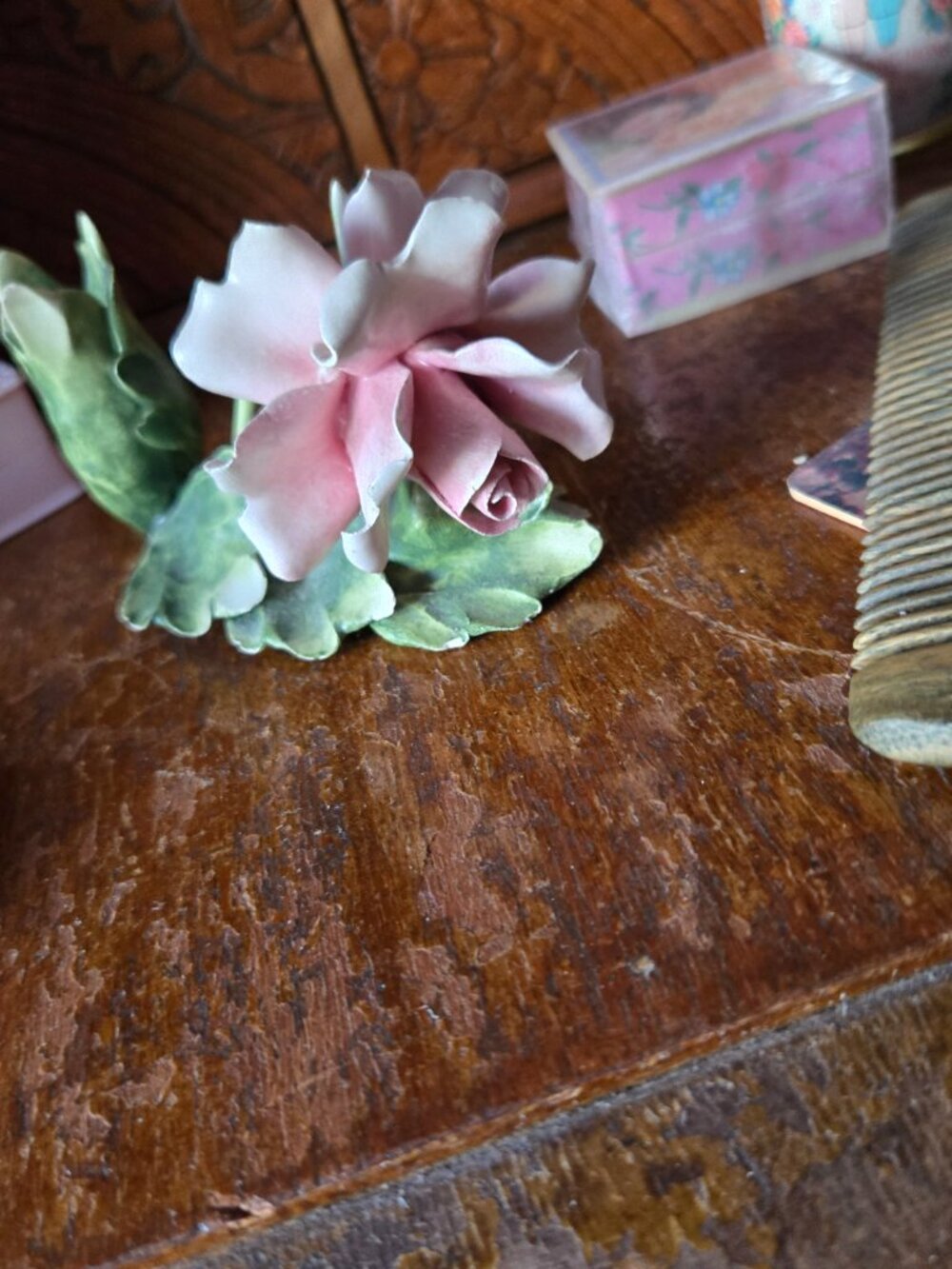 Vintage Pink  Rose Taper Candle Holder Mollica Capodimonte Porcelain Cottage